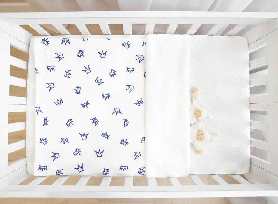 HIBERNATE BABY - PORTABLE MINI-CRIB SET (24"X38") . CROWN - BLUE CRIB SET HIBERNATE BABY