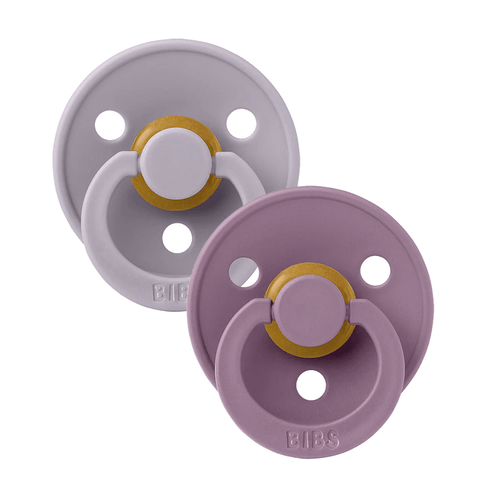 BIBS PACIFIER COLOUR 2 PACK - ROUND / NATURAL RUBBER LATEX 0-6 M FOSSIL GREY MAUVE PACIFIER BIBS