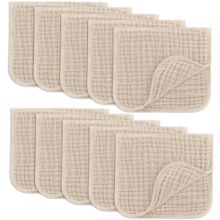 Muslin Burp Cloths by Comfy Cubs - Sand 10 Pack Muslin Burp Cloths Comfy Cubs