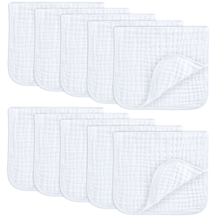 Muslin Burp Cloths by Comfy Cubs - White 10 Pack Muslin Burp Cloths Comfy Cubs