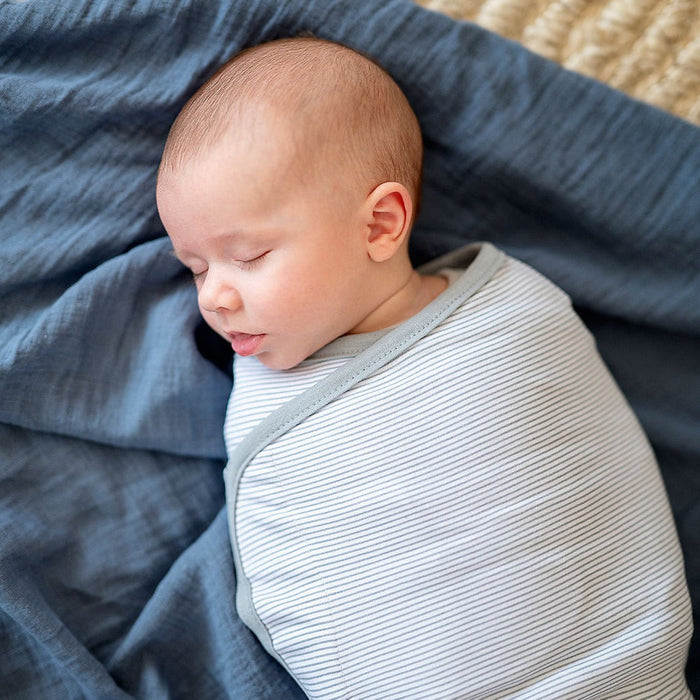 ABJ SWADDLE BLUE LEAF + STRIPES