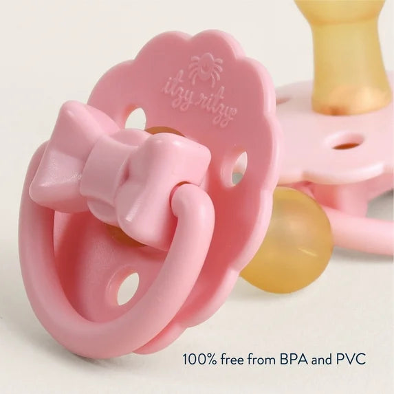 ITZY RITZY ITZY SOOTHER™ NATURAL RUBBER PACIFIER PINK BOWS PACIFIERS ITZY RITZY