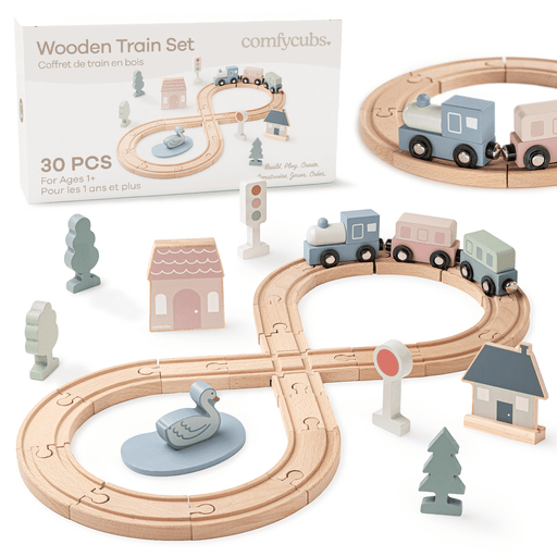 30-Piece Wooden Train Set for Toddlers Ages 1+ Train Set Comfy Cubs
