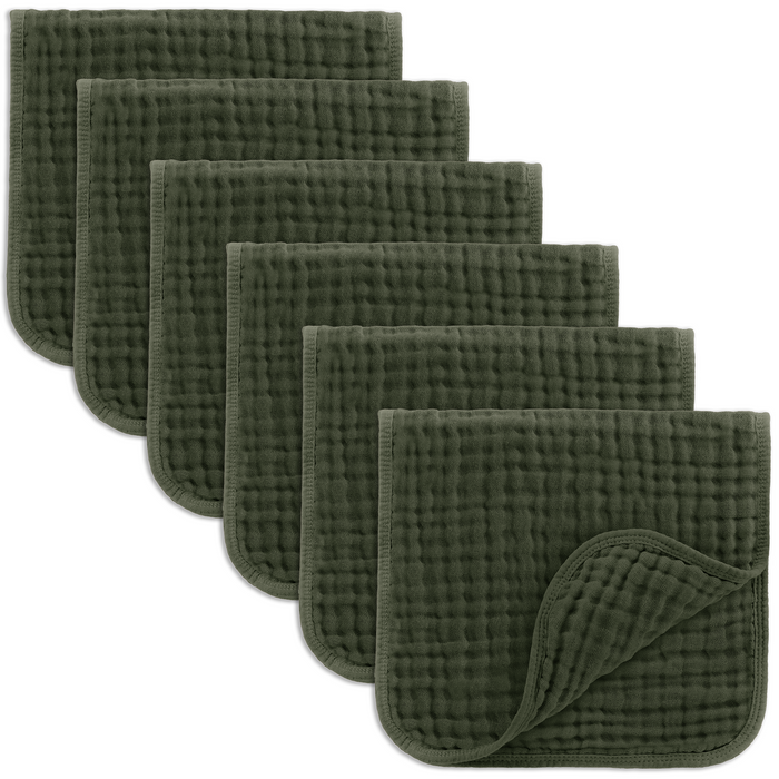 Muslin Burp Cloths by Comfy Cubs - Kelp 6 Pack Muslin Burp Cloths Comfy Cubs