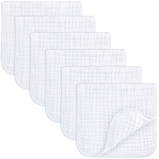 Muslin Burp Cloths by Comfy Cubs - White 6 Pack Muslin Burp Cloths Comfy Cubs