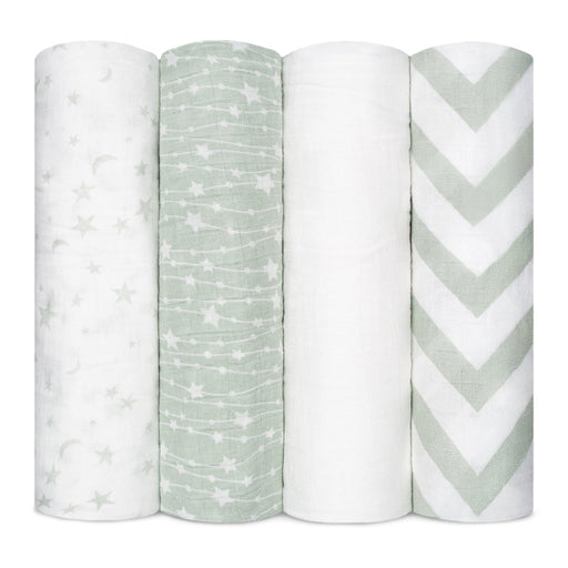 Muslin Swaddle Blankets, 4 Pack by Comfy Cubs - Green Swaddles Comfy Cubs
