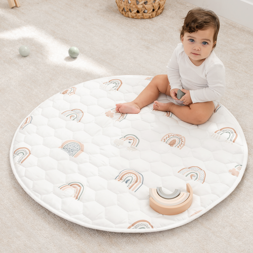 Play Mat with Non-Slip Bottom - Rainbow Round - 36" Comfy Cubs