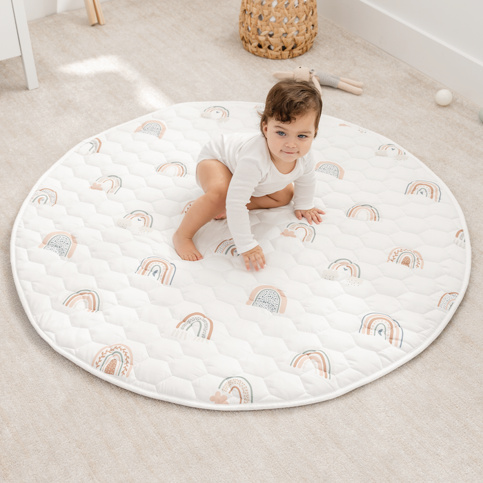 Play Mat with Non-Slip Bottom - Rainbow Round - 48" Comfy Cubs