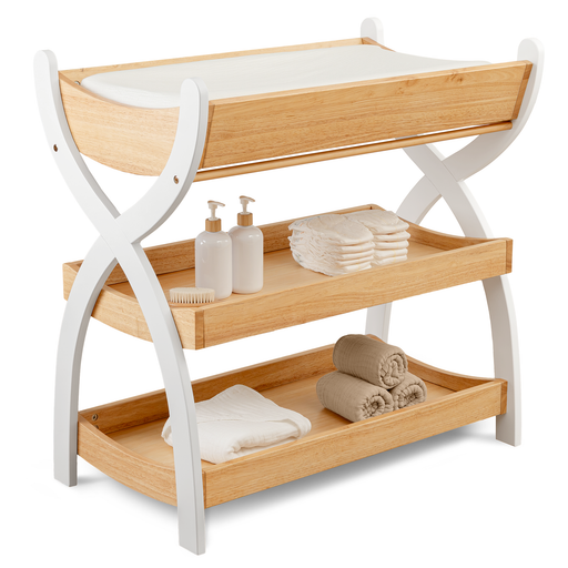 Baby Changing Table by Comfy Cubs - Natural Wood With White Legs Changing Table Comfy Cubs