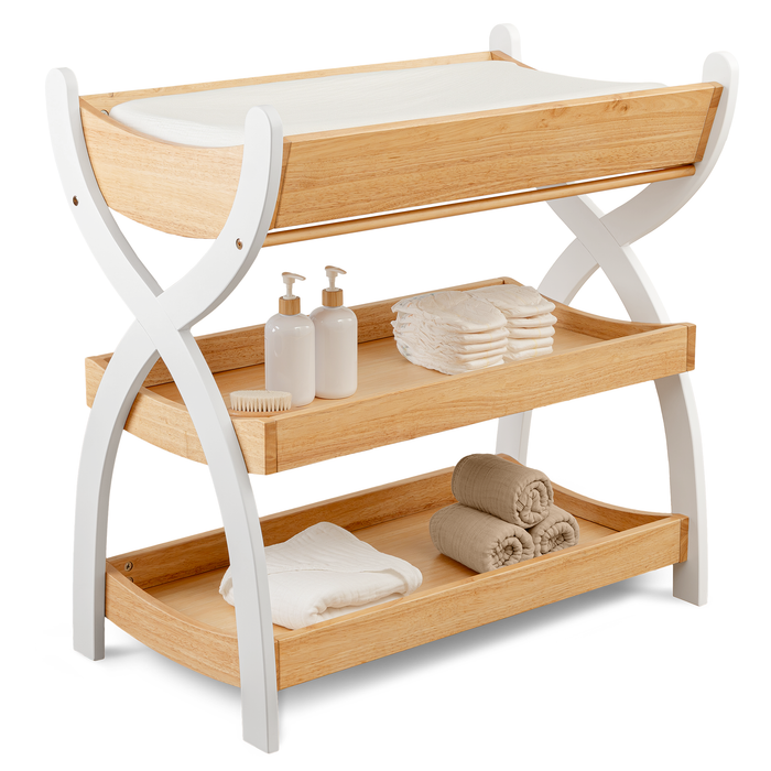 Baby Changing Table by Comfy Cubs - Natural Wood With White Legs Changing Table Comfy Cubs