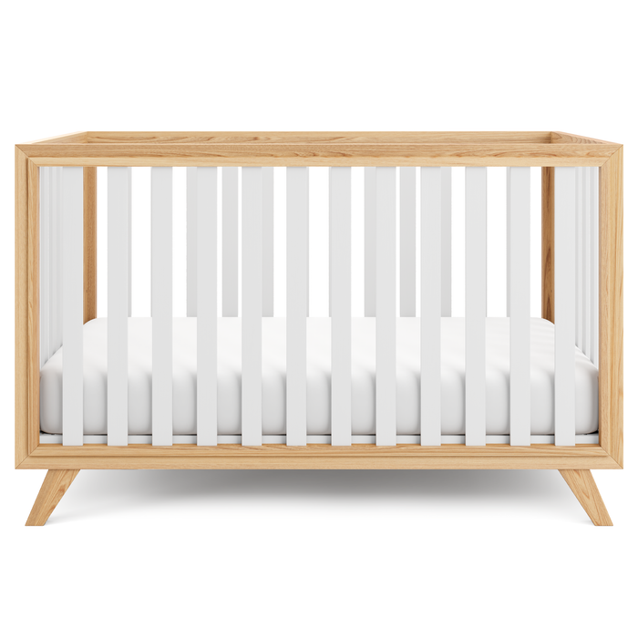 Baby Crib for 0 to 3 Years - White Bars and Natural Wood Frame and Legs Cribs Comfy Cubs
