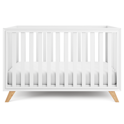 Baby Crib for 0 to 3 Years - White Bars and Frame and Natural Wood Leg Cribs Comfy Cubs