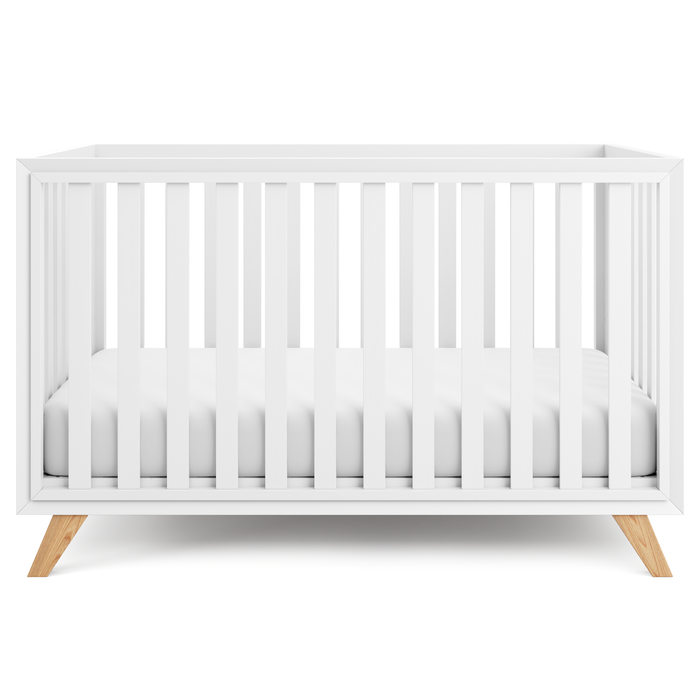 Baby Crib for 0 to 3 Years - White Bars and Frame and Natural Wood Leg Cribs Comfy Cubs