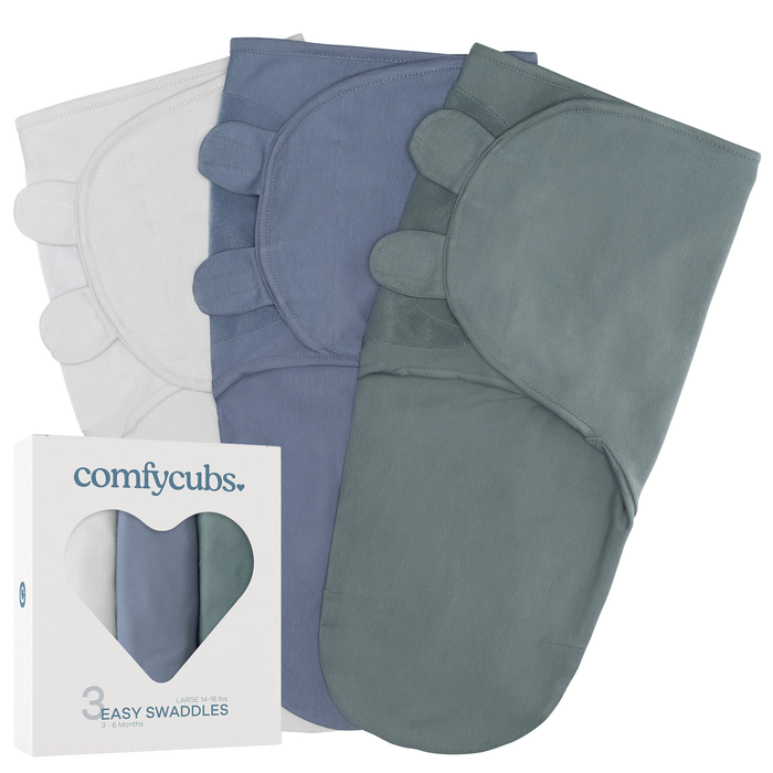 Easy Swaddle Blankets by Comfy Cubs - Stone, Nomadic Blue, Azul, Pack of 3 Swaddles Comfy Cubs