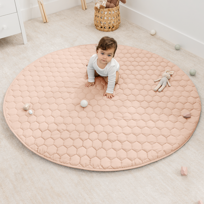 Play Mat with Non-Slip Bottom - Blush Round - 60" Comfy Cubs