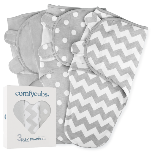 Easy Swaddle Blankets by Comfy Cubs - Grey, Pack of 3 Small Medium (0-3 Months) Swaddles Comfy Cubs