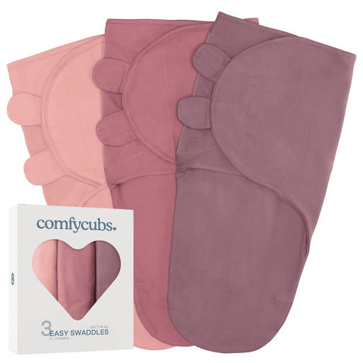 Easy Swaddle Blankets by Comfy Cubs - Blush, Mauve, Mulberry, Pack of 3 Small Medium (0-3 Months) Swaddles Comfy Cubs