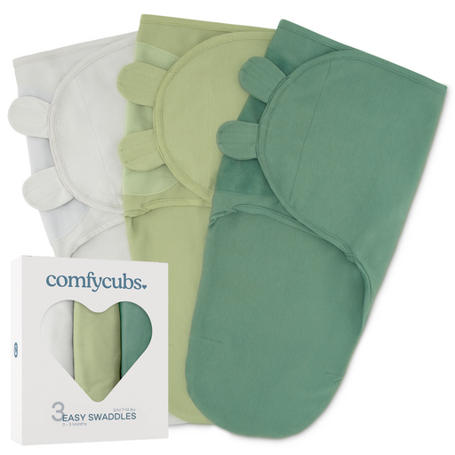 Easy Swaddle Blankets by Comfy Cubs - Stone, Sage, Azul, Pack of 3 Swaddles Comfy Cubs