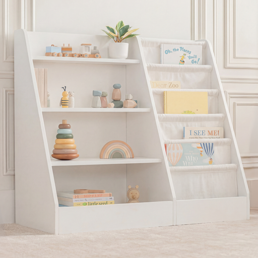 Kids Bookshelf - White Book Shelves Comfy Cubs