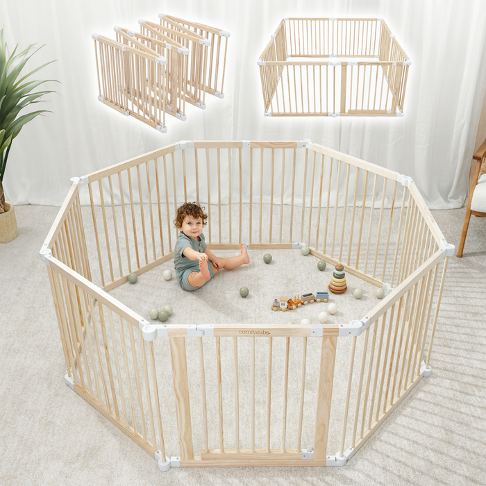 Playpen for Toddler and Babies by Comfy Cubs in Natural Wood Playpen Comfy Cubs