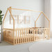Kids House Gated Floor Bed Twin Size for Children Aged 5+, Natural Wood Kids Gated Floor Bed Comfy Cubs