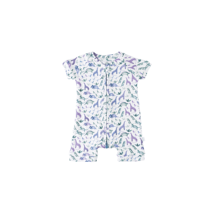 Baby Short-Sleeve Bamboo Romper Dino Blue Pajamas Dreamland Baby