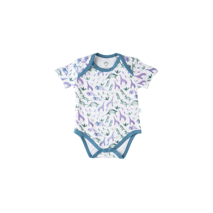 Baby Short-Sleeve Bamboo Bodysuit Dino Blue Pajamas Dreamland Baby