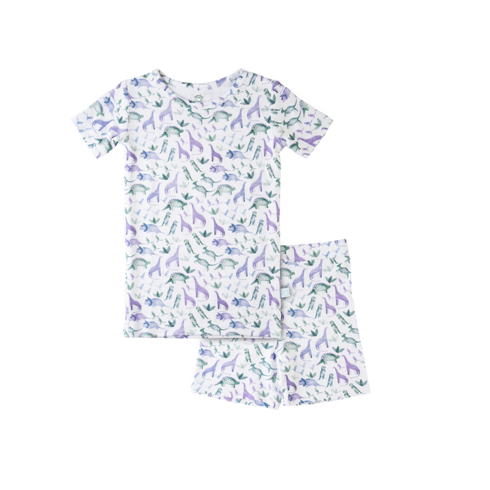 Toddler Short-Sleeve Bamboo Pajamas Dino Blue Pajamas Dreamland Baby