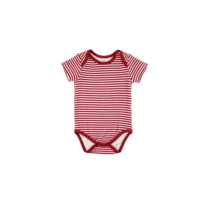 Baby Short-Sleeve Bamboo Bodysuit Cranberry Stripe Pajamas Dreamland Baby