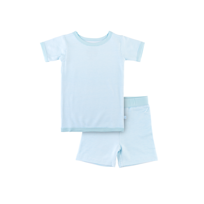 Toddler Short-Sleeve Bamboo Pajamas Delicate Blue Stripe Pajamas Dreamland Baby