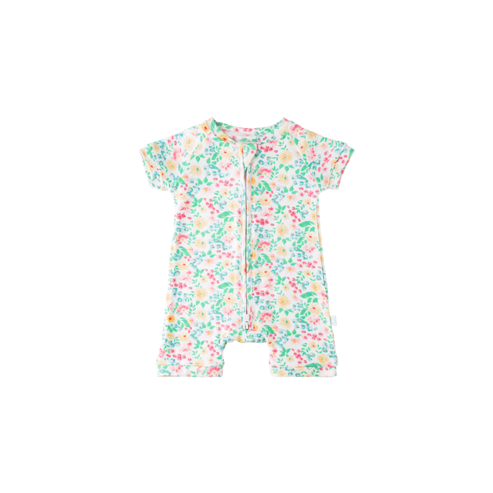Baby Short-Sleeve Bamboo Romper Floral Pajamas Dreamland Baby