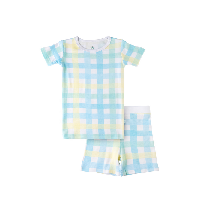 Toddler Short-Sleeve Bamboo Pajamas Gingham Pajamas Dreamland Baby