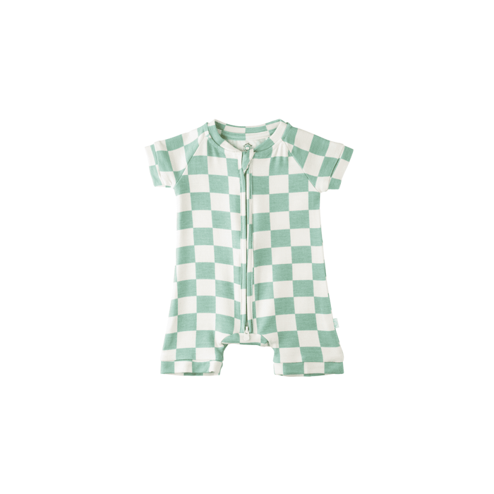 Baby Short-Sleeve Bamboo Romper Mint Checkerboard Pajamas Dreamland Baby
