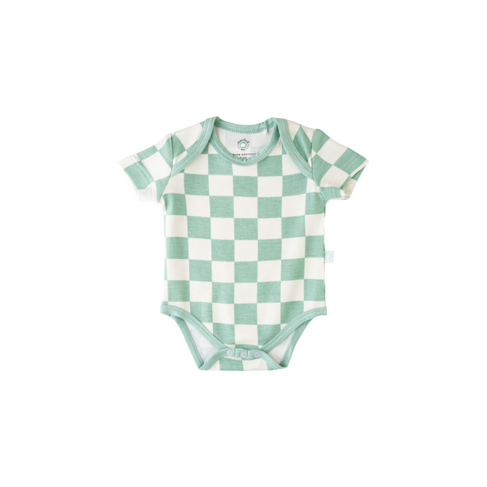 Baby Short-Sleeve Bamboo Bodysuit Mint Checkerboard Pajamas Dreamland Baby
