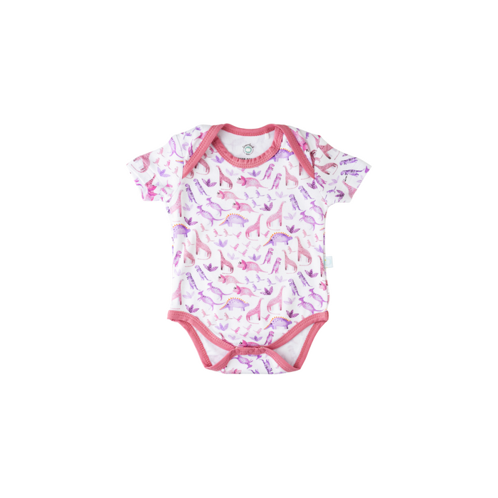 Baby Short-Sleeve Bamboo Bodysuit Dino Pink Pajamas Dreamland Baby