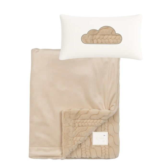 RITZ BABY FUZZY BLANKET CABLE DESIGN/VELOUR BACK . BEIGE BLANKETS RITZ