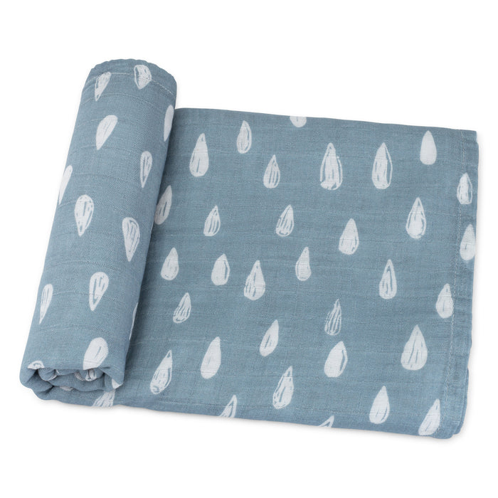 Muslin Swaddle Blanket, 1 Pack by Comfy Cubs - Blue Raindrops Swaddles Comfy Cubs