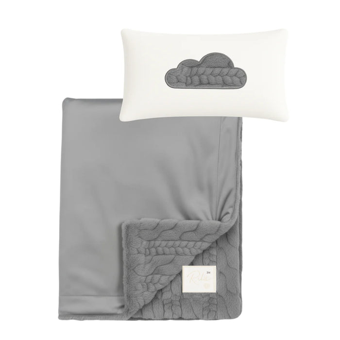RITZ BABY FUZZY BLANKET CABLE DESIGN/VELOUR BACK . GREY BLANKETS RITZ