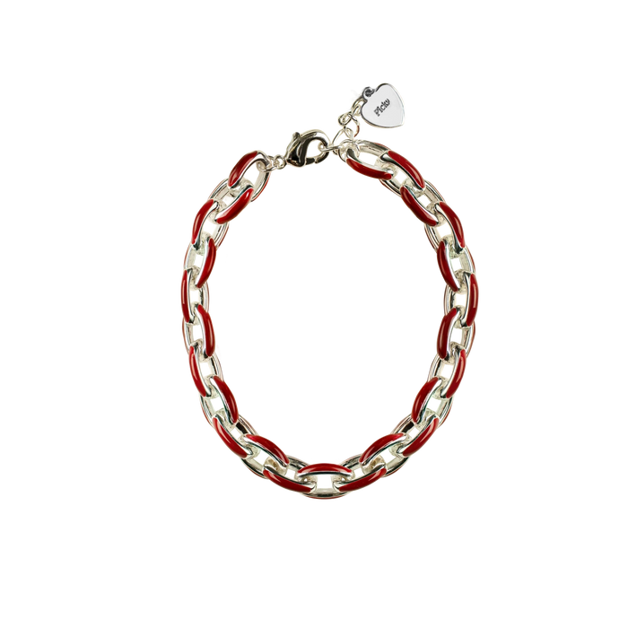 PICKY RED AND SILVER PLATED LINK BRACELET . BRACELET PICKY