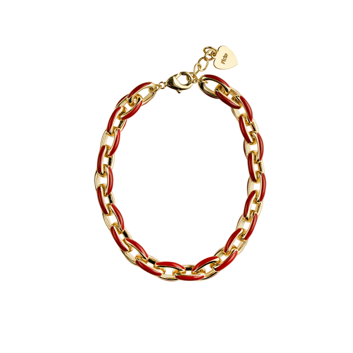 PICKY ENAMEL RED AND GOLD LINK BRACELET . BRACELET PICKY