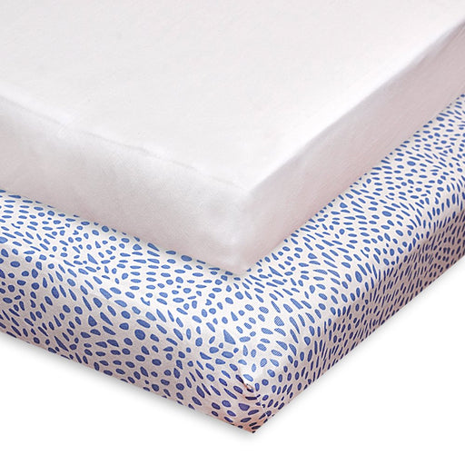 PORTABLE CRIB SHEET BLUE/WHITE 2PCK