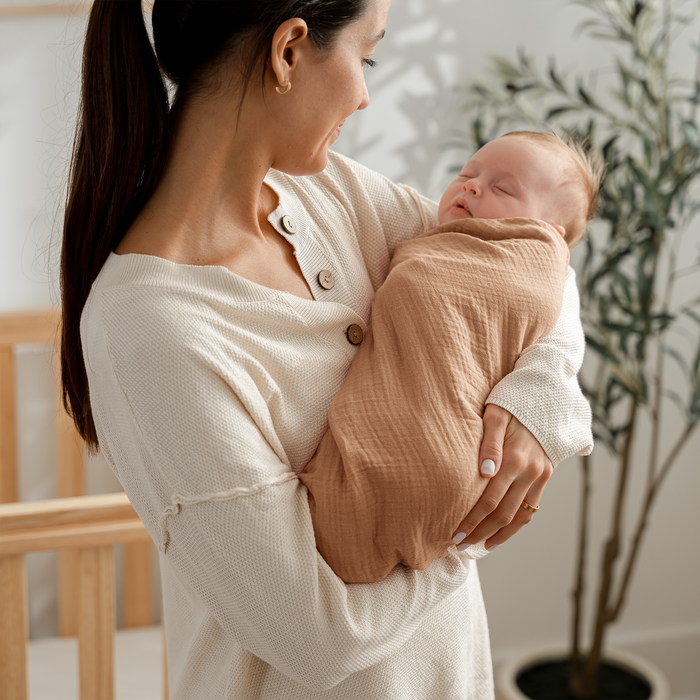 Muslin Swaddle Blankets, 42” x 42” in Sand, Cedar, Caramel, Pack of 3 Swaddles Comfy Cubs