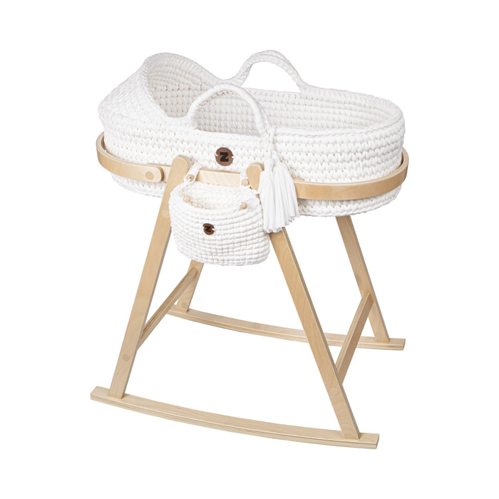 BABY Z MOSES BASKET CRADLE WITH ROCKING FRAME . WHITE BASSINET BABY Z