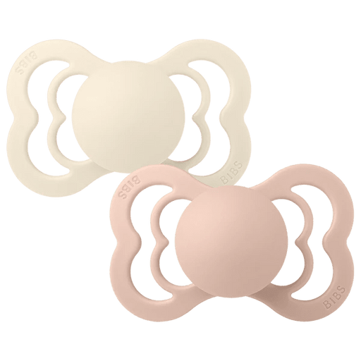 BIBS SUPREME 2 PACK - SYMMETRICAL / SILICONE 0-6 M IVORY BLUSH PACIFIER BIBS