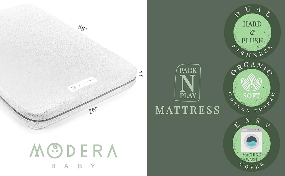 MODERA BABY ORGANIC COTTON PACK N PLAY MATTRESS - 26"-38" MATTRESS MOD BABY