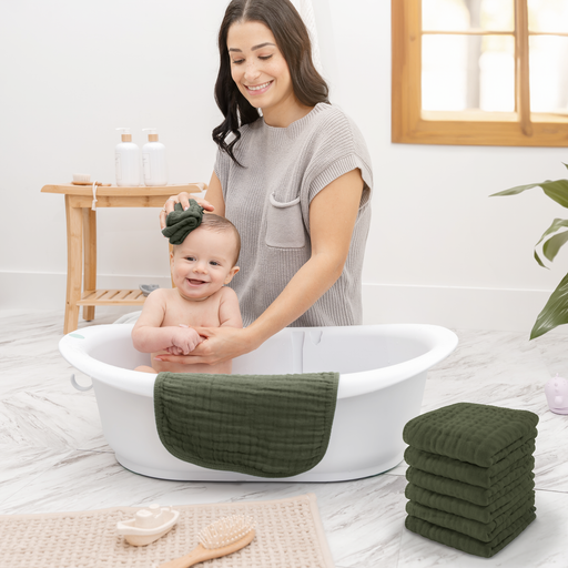 Muslin Washcloths by Comfy Cubs - Kelp Washcloths Comfy Cubs