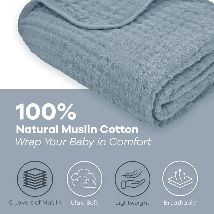 Baby Muslin Blanket by Comfy Cubs in Pacific Blue Muslin Comfy Cubs