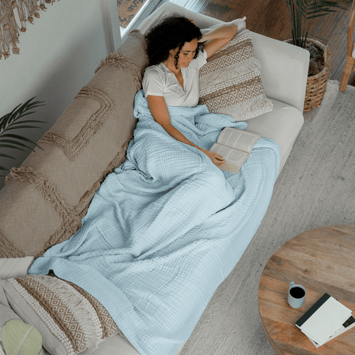 Adult Muslin Blanket by Comfy Cubs in Sky Blue Muslin Comfy Cubs