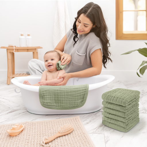 Muslin Washcloths by Comfy Cubs - Sage Washcloths Comfy Cubs