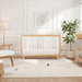 Baby Crib for 0 to 3 Years - White Bars and Natural Wood Frame and Legs Cribs Comfy Cubs